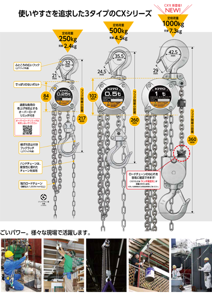 キトー キトーチェーンブロックCX 定格荷重1t 標準揚程2.5m CX010L - 2