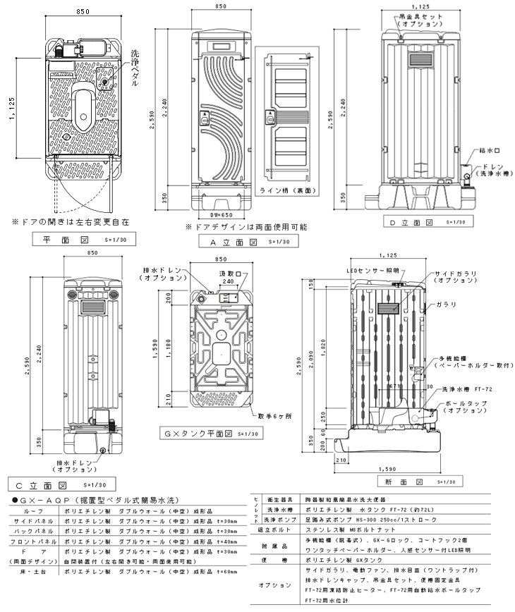 日野興業】 PE製 仮設トイレ 簡易トイレ 仮設便所 ポンプ式簡易水洗タイプ 洋式 [GX-WQP] 災害トイレ 現場トイレ 防災トイレ 