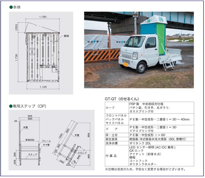 日野興業】 小型車載トイレ 「のせるくん」 ポンプ式簡易水洗タイプ [GX-QT]なら建設ラッシュ