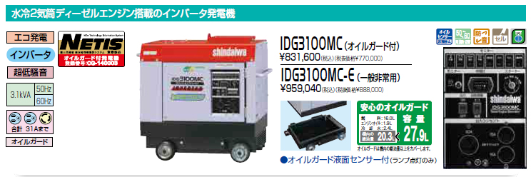 新ダイワ やまびこ インバーター発電機 Idg3100mc オイルガード付なら建設ラッシュ 新ダイワ やまびこ インバーター発電機 Idg3100mc オイルガード付なら建設ラッシュ